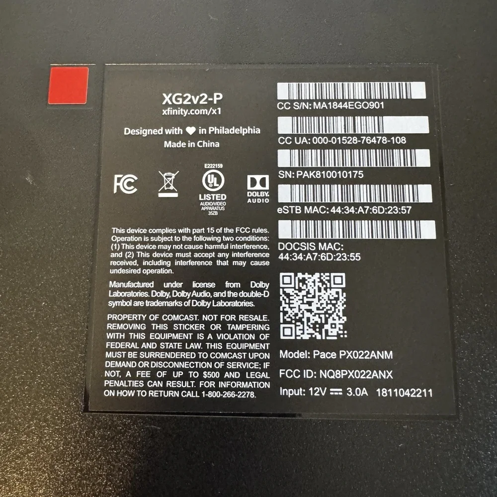 XFINITY XG2v2-P Model PACE PX022ANM HD TV Cable Box & Remote * NO CABLES *